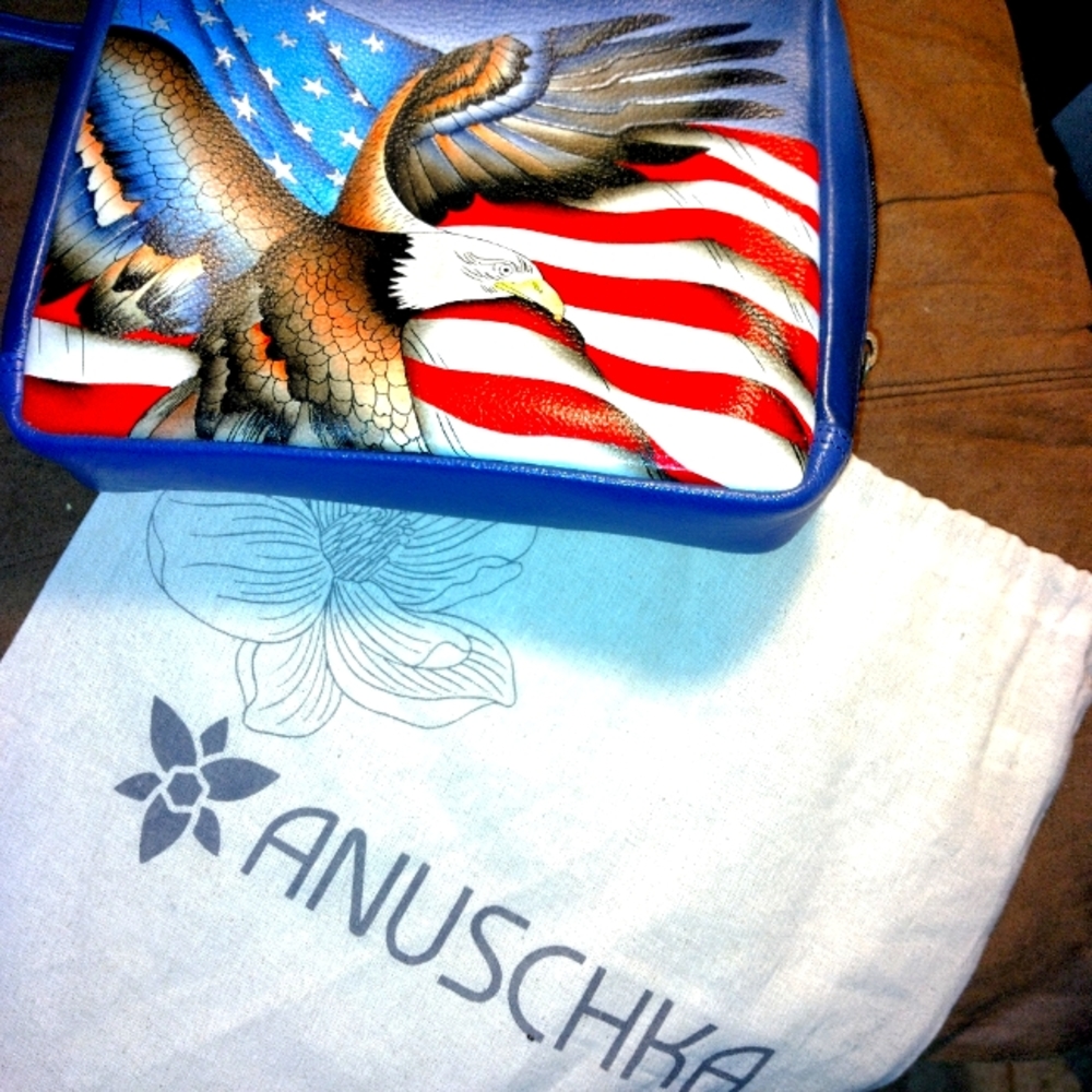 Stars & Stripes small American 🇺🇸 blue leather bag by Anuschka patriotism